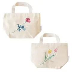 【4個セット】刺繍ミニトートバッグ　チューリップとバラ