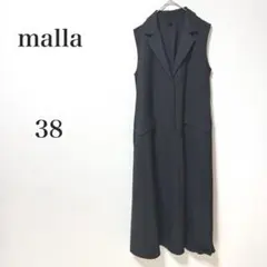 malla マーラ　リネンストレッチテーラーロングワンピース　ノースリーブ