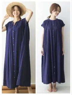 美品　アーバンリサーチドアーズ　コットンボイルギャザーマキシワンピース　ブルー