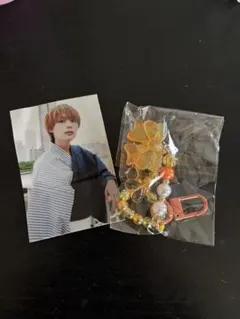 フォトカードとキラキラビーズストラップセット