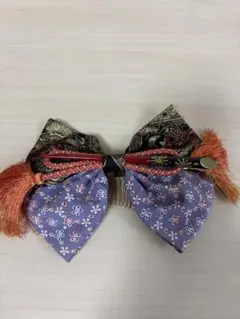 リボン型髪飾り 紫色の花柄