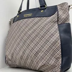 美品✨ バーバリーブルーレーベル ノバチェック　トートバッグ 金具 ロゴ
