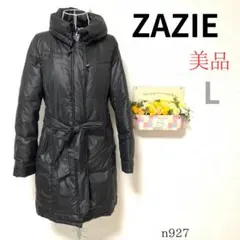 美品 【ザジー】 レディース ダウンコート フード付き ベルト付き ブラック L