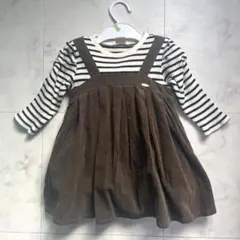 プティマイン　ワンピース　80cm 重ね着風　秋冬　　女の子ボーダーリボン
