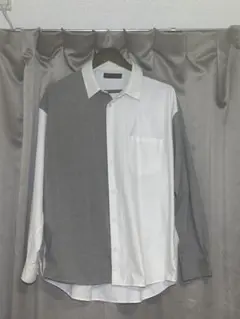 バイカラー長袖シャツ グレー ホワイト