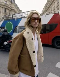 ZARA リバーシブル ムートン風 ボア ジャケット ダブルフェイス スエード