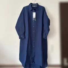 UNIQLO リンネブレンドシャツワンピース(長袖) M ブルー