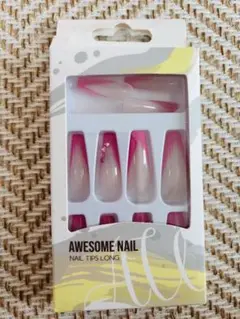 AWESOMENAI Lネイルチップ ロング 12個入り粘着シ-トやすりウッド付