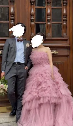 ピンク フリルドレス ストラップレス Aライン