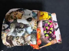 猫と果物のプリントバネ口ポーチ2個セット