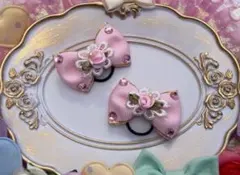 [G15] ハンドメイド　ピンク　ロリィタ　ヘアゴム　薔薇とレース　バレエコア