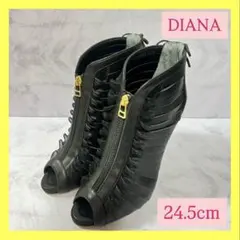 ❣️美品❣️DIANA ダイアナ オープントゥ レース レザー フロントジップ 黒