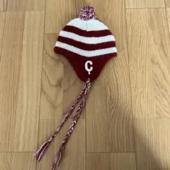 COMME CA ISM 赤と白 ストライプ ニット帽 50-53cm