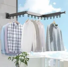 伸縮式室内物干し黒10フック/折りたたみ式/室内干し/大量干し