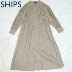 美品✨シップス 長袖 ロングシャツワンピース タックワンピース Aライン
