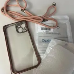 iPhone14用クリアケース ピンク ストラップ付き