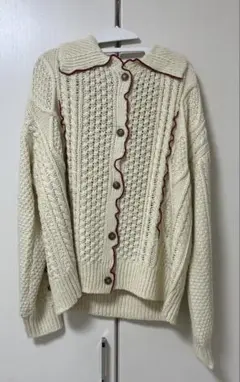 coen 配色メローケーブル編み 襟付きニットカーディガン