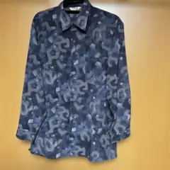 値下/ BONTON/ダークブルー グレー 抽象模様 長袖シャツ Ｌサイズのサムネイル