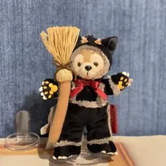 ダッフィー　黒猫 ほうき ぬいぐるみバッジ ハロウィン ディズニーシー