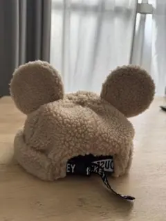 ミッキー耳付きベージュ帽子