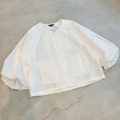 INDIVIインディヴィ/バルーンスリーブショートブルゾン　大きめサイズ　白