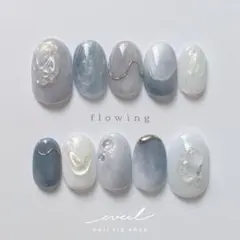 ネイルチップ　ニュアンスネイル　ブルー　シルバー　青　水色　氷　うるうる　ミラー