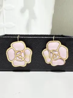 最終　美品　CHANEL シャネル　カメリア　ピンク　フープピアス　ロゴ　ピアス