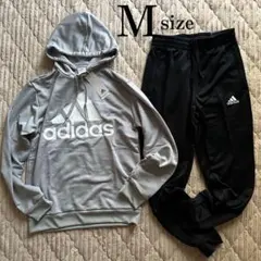 adidas アディダス スウェット 上下セット 黒 ブラック M グレー