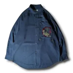 90s DOLCE レトロデザイン レギュラーカラー 長袖シャツ ネイビー M