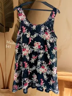 【美品】ハドソン花柄ノースリーブ　タンクトップ　フレアタイプ