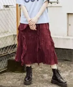 jouetie フリル付き赤ロングスカート