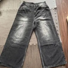 MENES XL ブラック ワイドレッグデニムパンツ