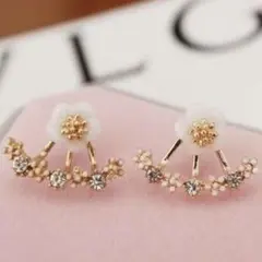 ▲フラワーピアス ピンクゴールド レディース ２way 韓国風 ファッション 花