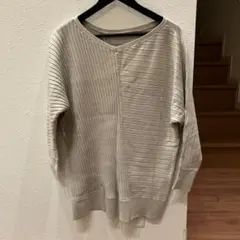 AZUL by moussy ベージュ ストライプ 長袖ニット Mサイズ