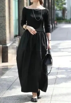 ボンジュールサガン スクエアネック ニット コンビ コクーン ワンピース