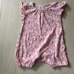 70 ユニクロ UNIQLO BABY 花柄　ロンパース 半袖　フリル袖 ピンク
