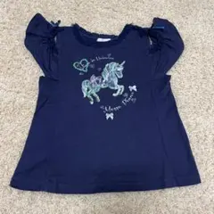 【美品】メゾピアノ　女の子　ネイビー　ユニコーン　Tシャツ　140 肩出し