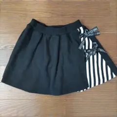 Cute LOVE ストライプ リボン付きスカパンキュロット 120 ブラック