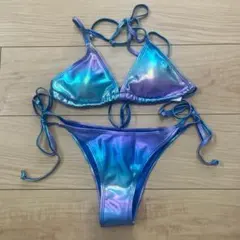 3130 ブラジリアンビキニ　サテンブルーグラデーション　XS　クリーニング済