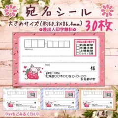A41 宛名シール取扱注意入り 苺猫ちゃん 大きめサイズ 4色30枚セット