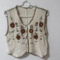 【古着】花柄ニットベスト