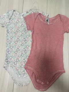 プチバトー　ロンパース　肌着　2枚セット　半袖　ボーダー