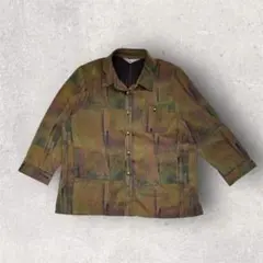 80s 90s 総柄テロシャツ アート アースカラー　個性的 派手 希少色 L