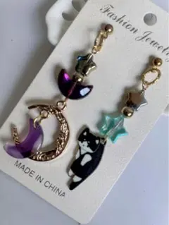 星　月　猫ちゃんピアス　イヤリング