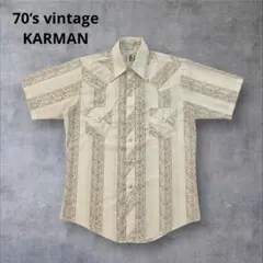 70s ビンテージ KARMAN ストライプ半袖ウエスタンシャツ 白 M相当
