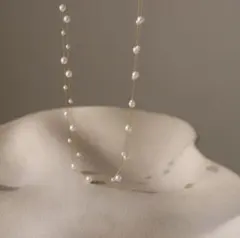 ネックレス 二連 パール ステーションネックレス サージカルステンレス ゴールド