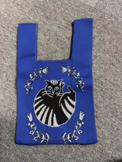 ニット ネコバッグ ブルー 北欧