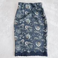 ザラトラファルック| レトロフラワージャージースカート【S】レーストリム タイトのサムネイル