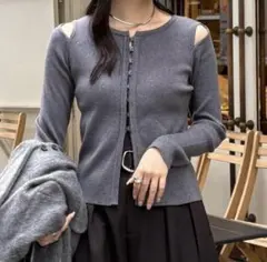 新品未使用タグ付　カプリシューレマージュ　肩開きセッパボタンカーディガン　グレー