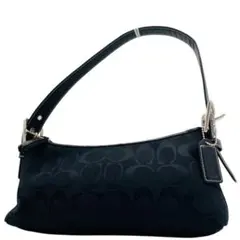 美品 コーチ ハンドバッグ アクセサリーポーチ ショルダー ブラック キャンバス